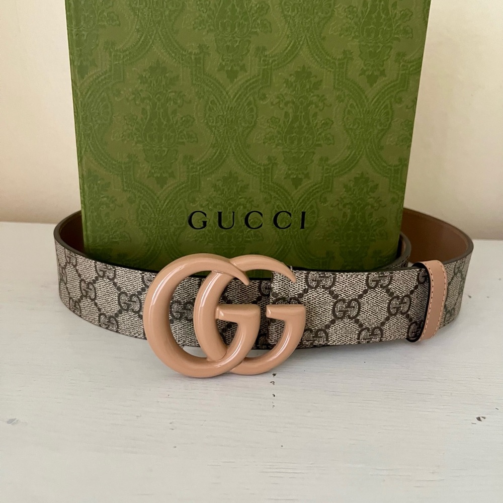 NWB Gucci GG Supreme Monogram Marmont GG  Belt 85 / 34 Camel $570